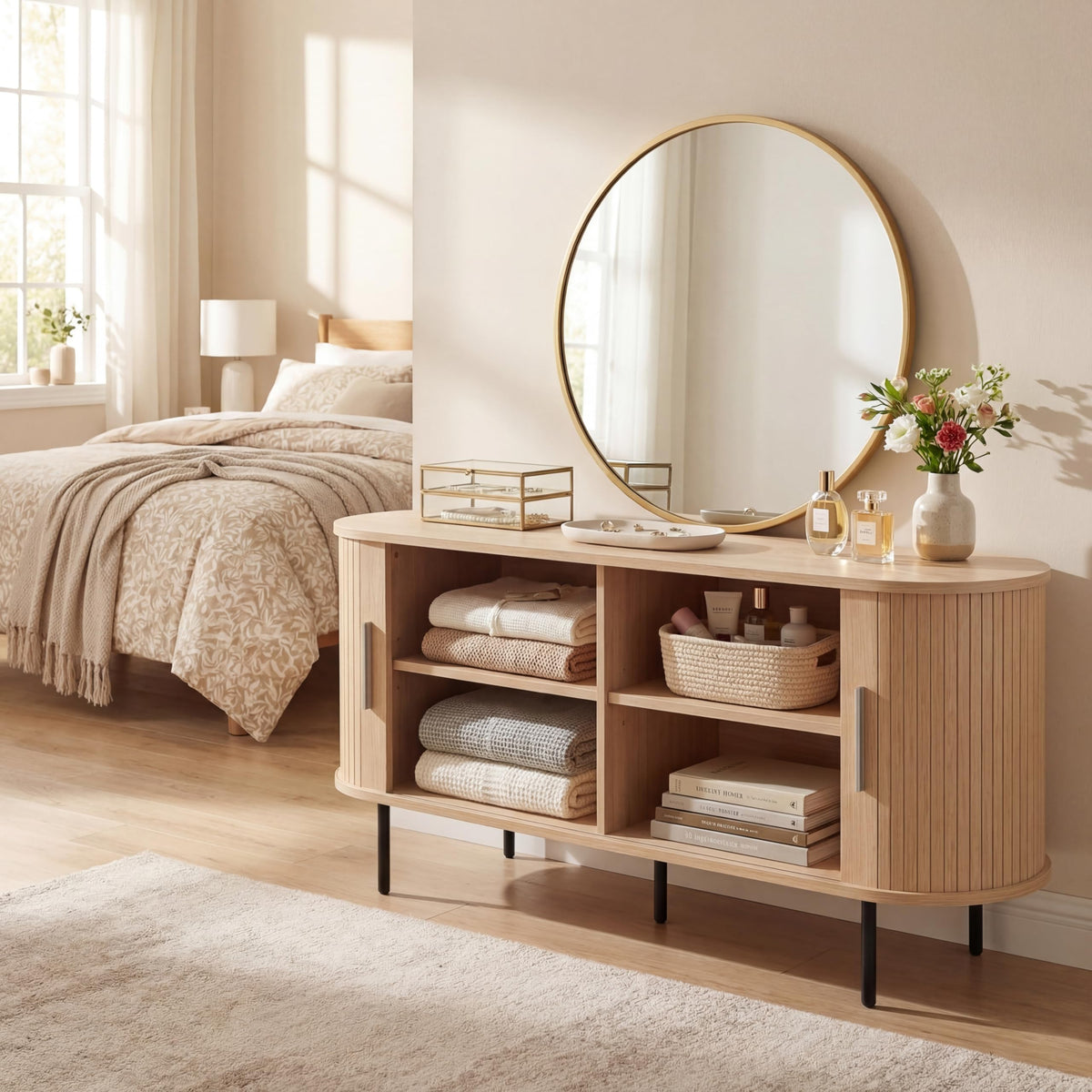 Juniper Fluted Mid-Century TV Stand with Charging Station