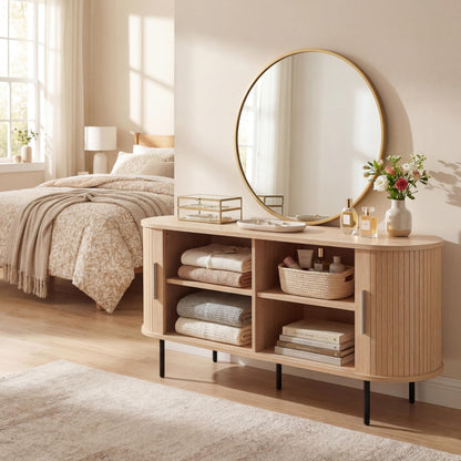 Juniper Fluted Mid-Century TV Stand with Charging Station