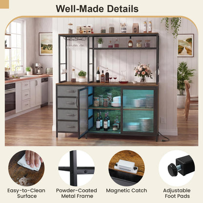 Beatrice LED Wine Bar Cabinet with Glass Rack and Charging Station