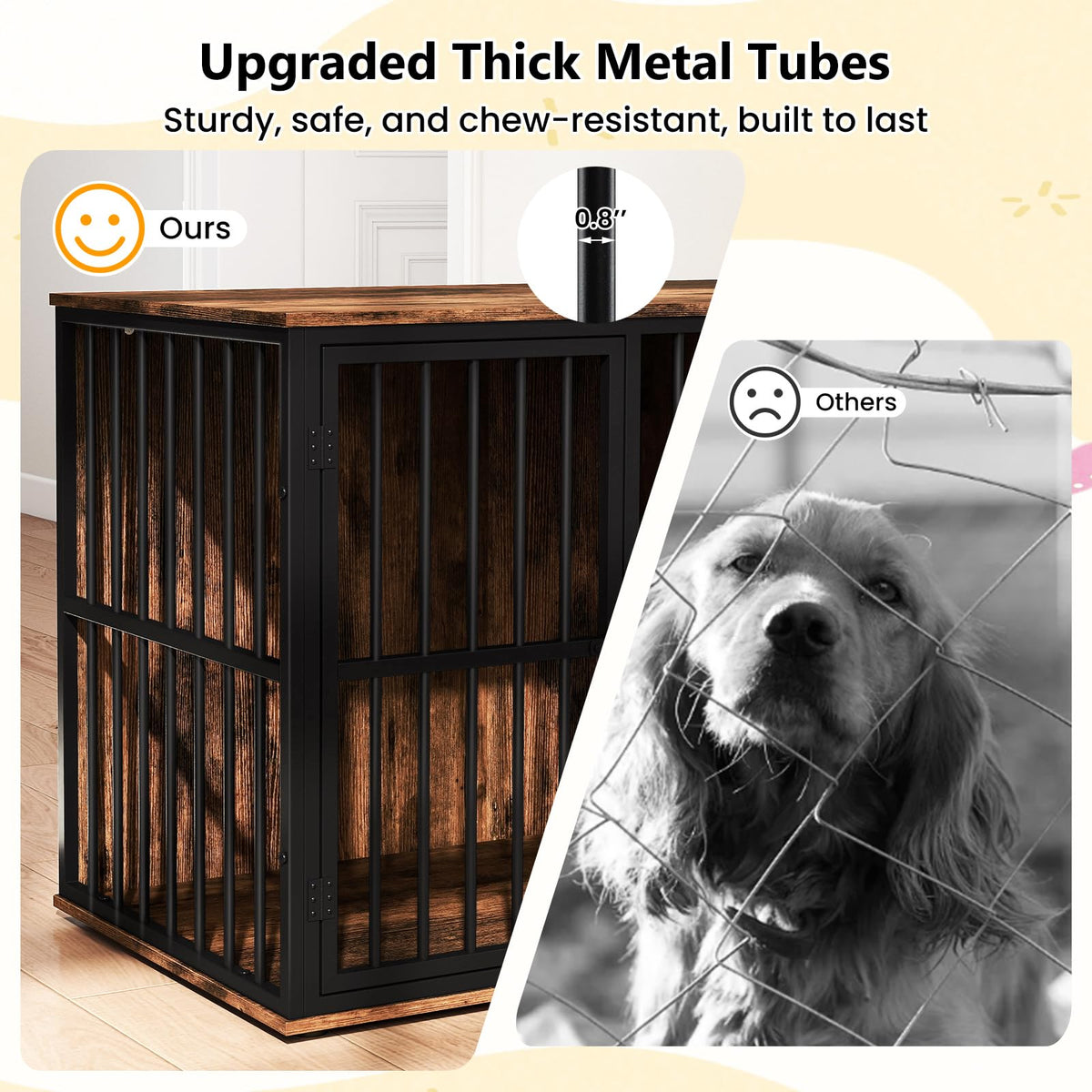 Winnie 47.5" Dog Crate Furniture with Feeding Drawer & Side Cabinet, Rustic Brown