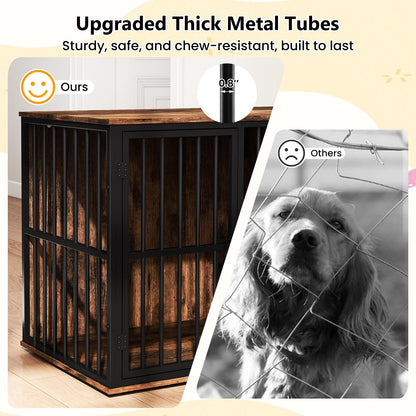 Winnie 47.5" Dog Crate Furniture with Feeding Drawer & Side Cabinet, Rustic Brown