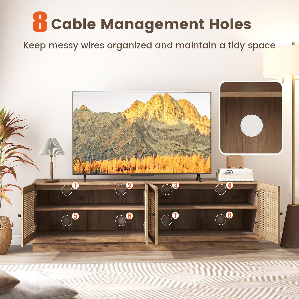 Josephine 70" Farmhouse Rattan TV Stand for TVs up to 75"