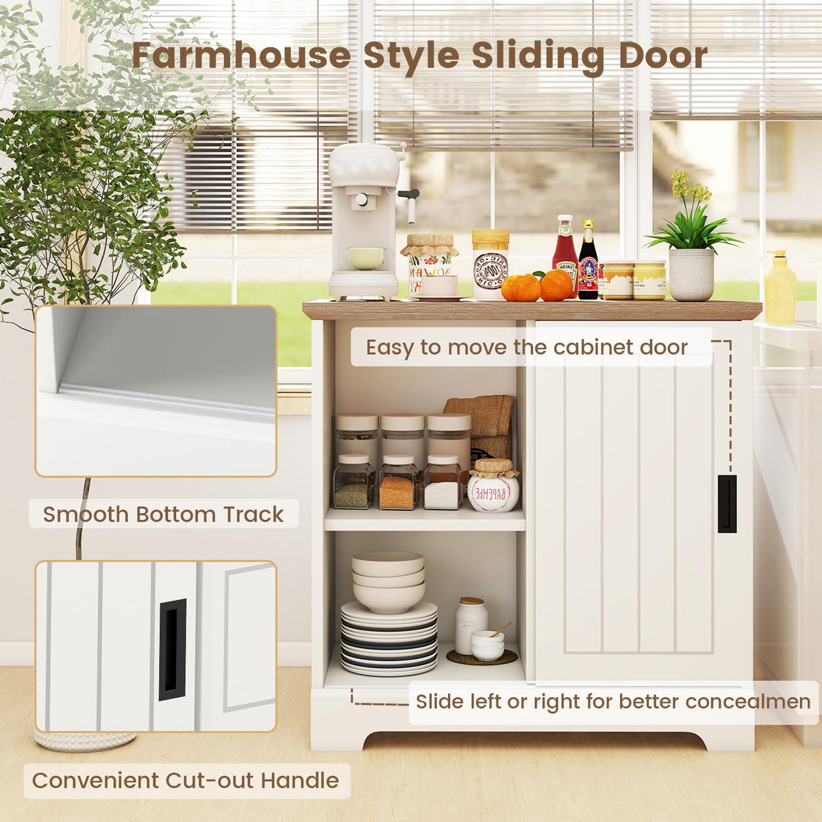 Lottie Small Farmhouse Sideboard with 3 Drawers & Sliding Door, White
