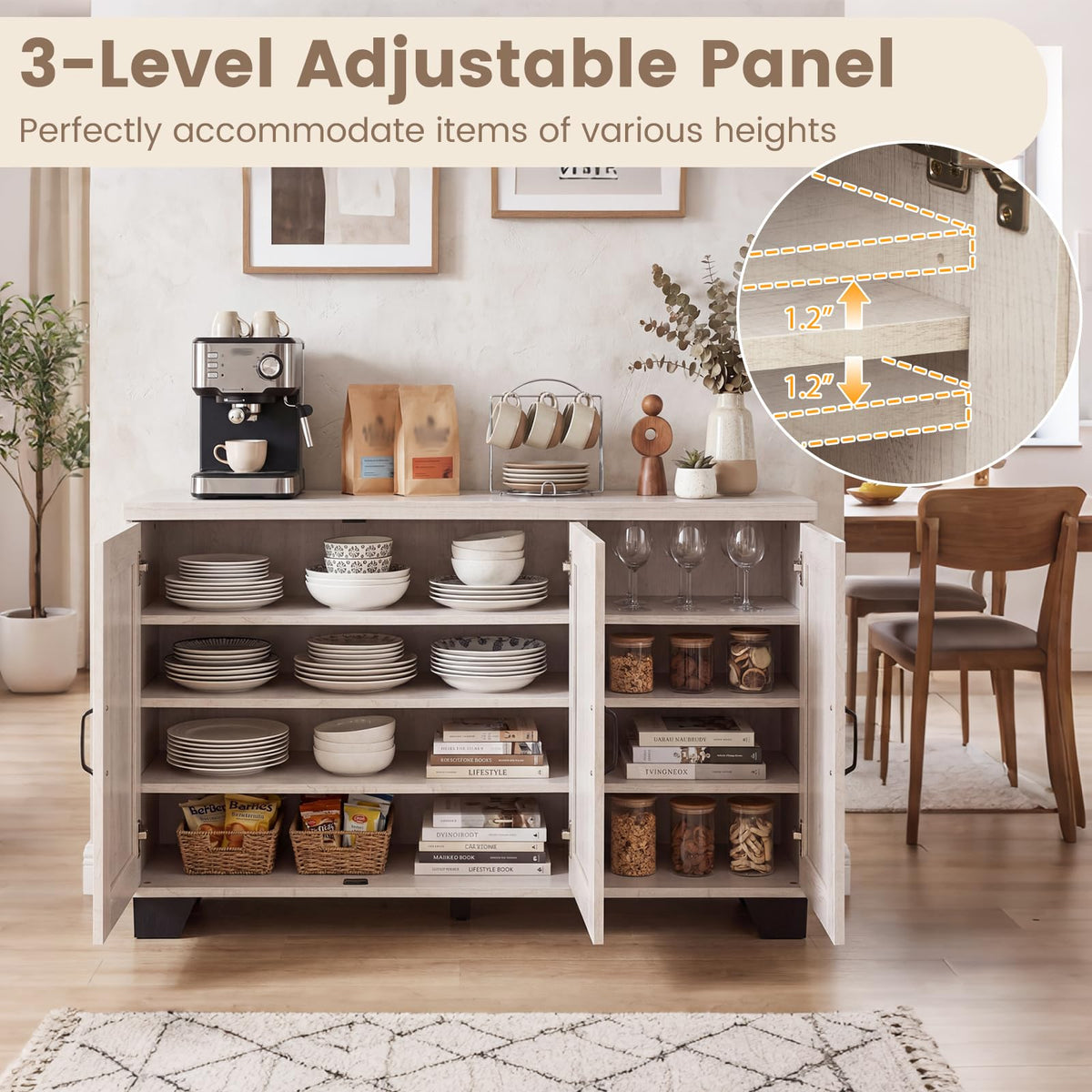 Rosemary 45" Farmhouse Coffee Bar Sideboard with 3 Doors