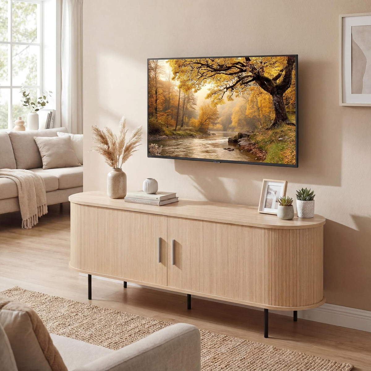 Juniper Fluted Mid-Century TV Stand with Charging Station