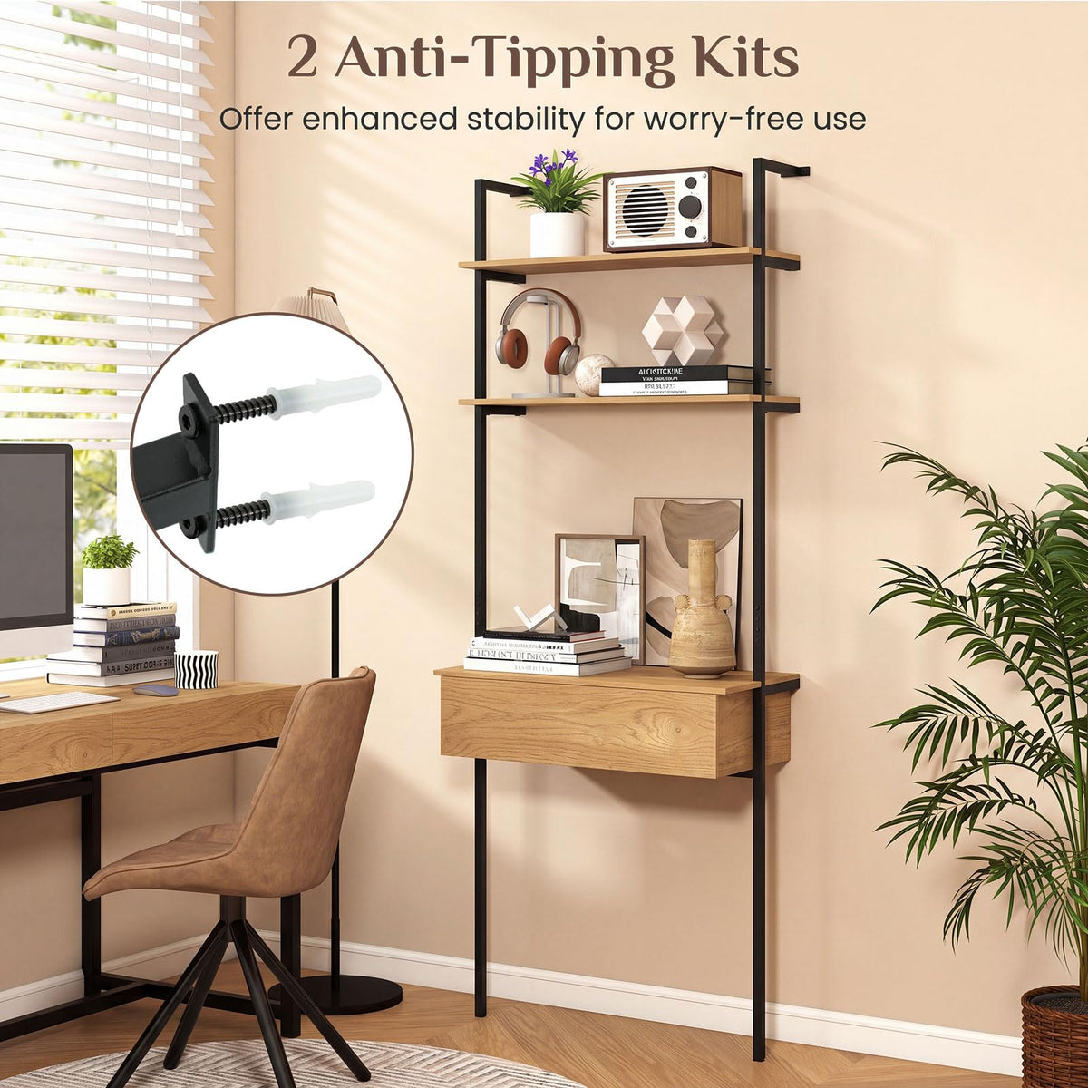 Magnolia 73" Ladder Bookshelf with Drawer