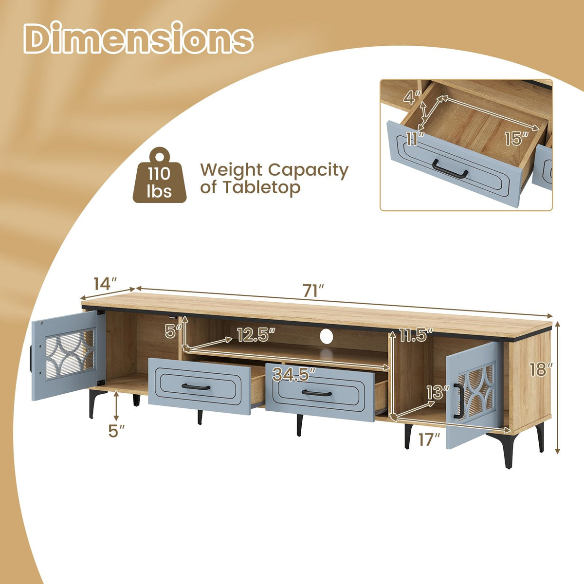 Margot Farmhouse TV Stand for TVs up to 80"