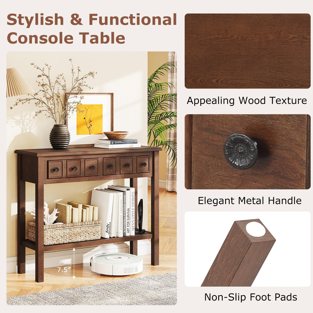 Rosalind Rustic Narrow Console Table with 2 Drawers