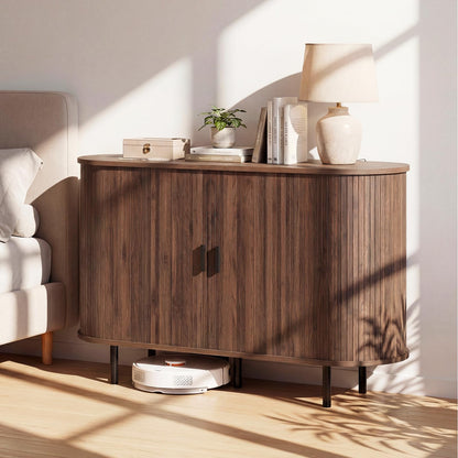 Simone 47" Fluted Sideboard Buffet Cabinet with Tambour Sliding Doors, Walnut