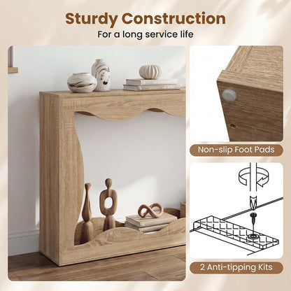 Wilda 63" Wavy Narrow Console Table, 12" Deep Entryway Table, Natural