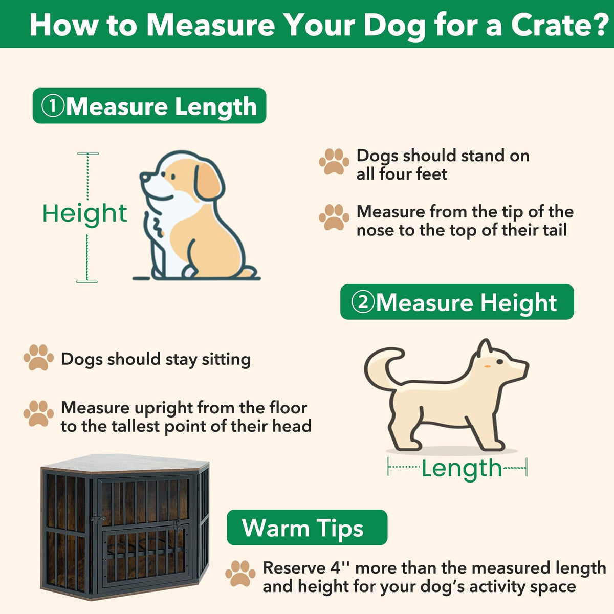 Penny Corner Dog Crate Furniture with Adjustable Feeder, Rustic Brown