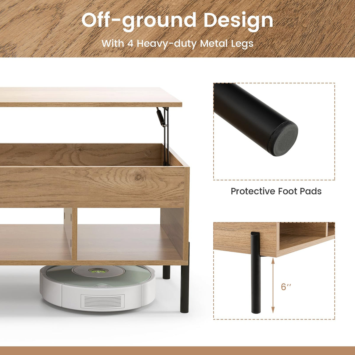 Florence Lift-Top Coffee Table with Hidden Storage and Cubbies