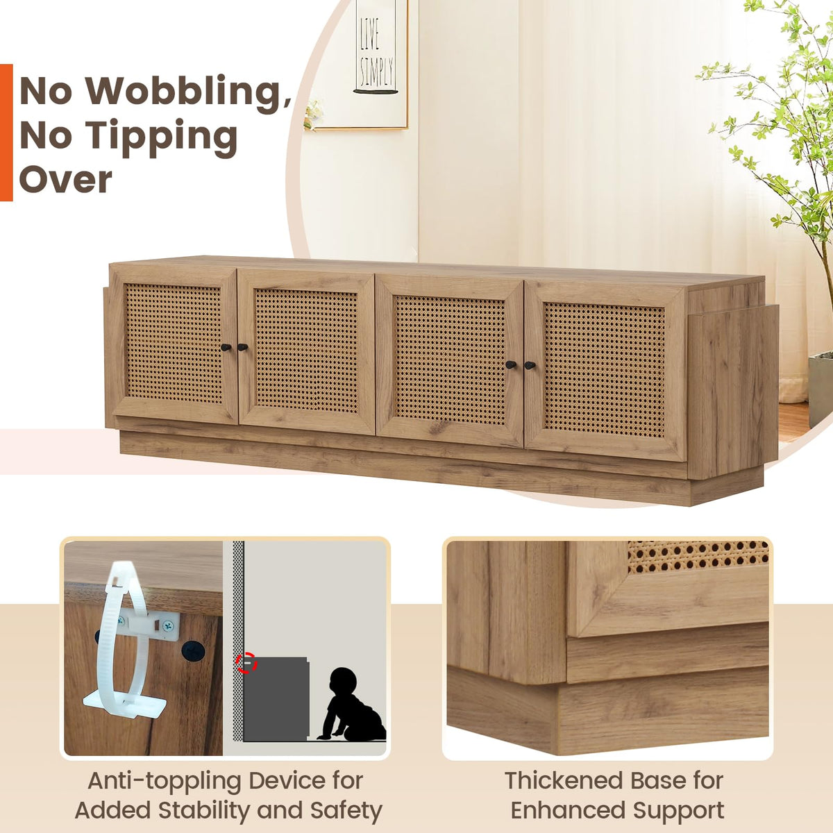 Josephine 70" Farmhouse Rattan TV Stand for TVs up to 75"