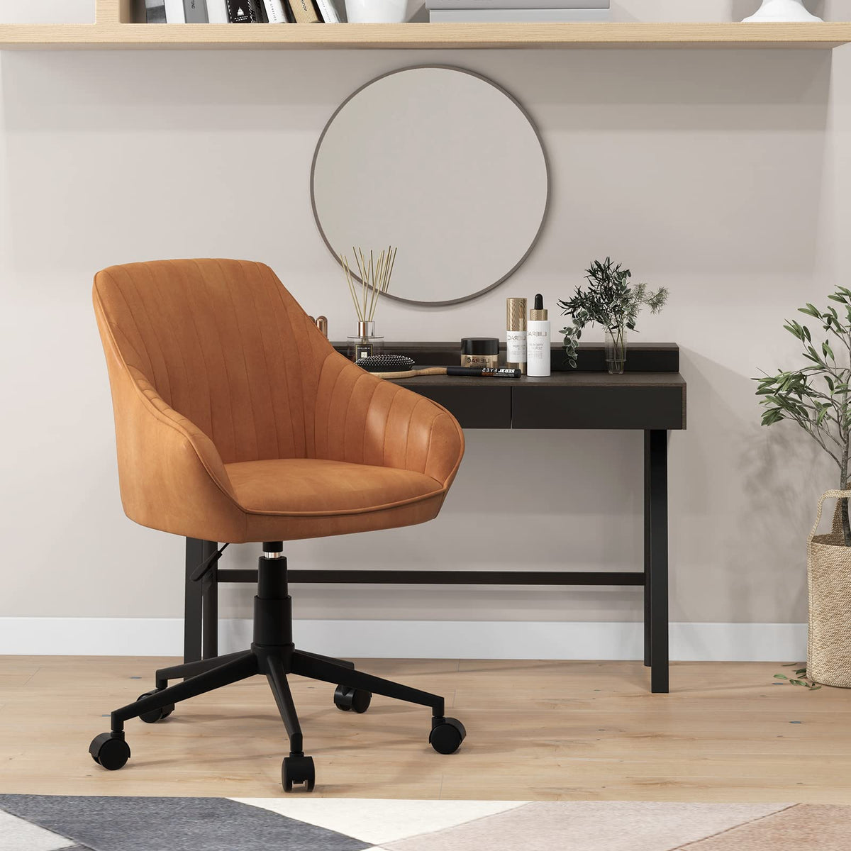 Winifred Mid-Century Swivel Desk Chair in Cognac