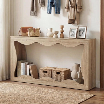 Wilda 63" Wavy Narrow Console Table, 12" Deep Entryway Table, Natural