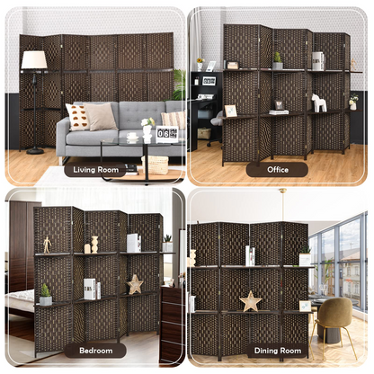 Evangeline 6-Panel Woven Room Divider with Display Shelves