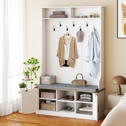 Gwendolyn 4-in-1 Farmhouse Hall Tree with Cushioned Shoe Bench