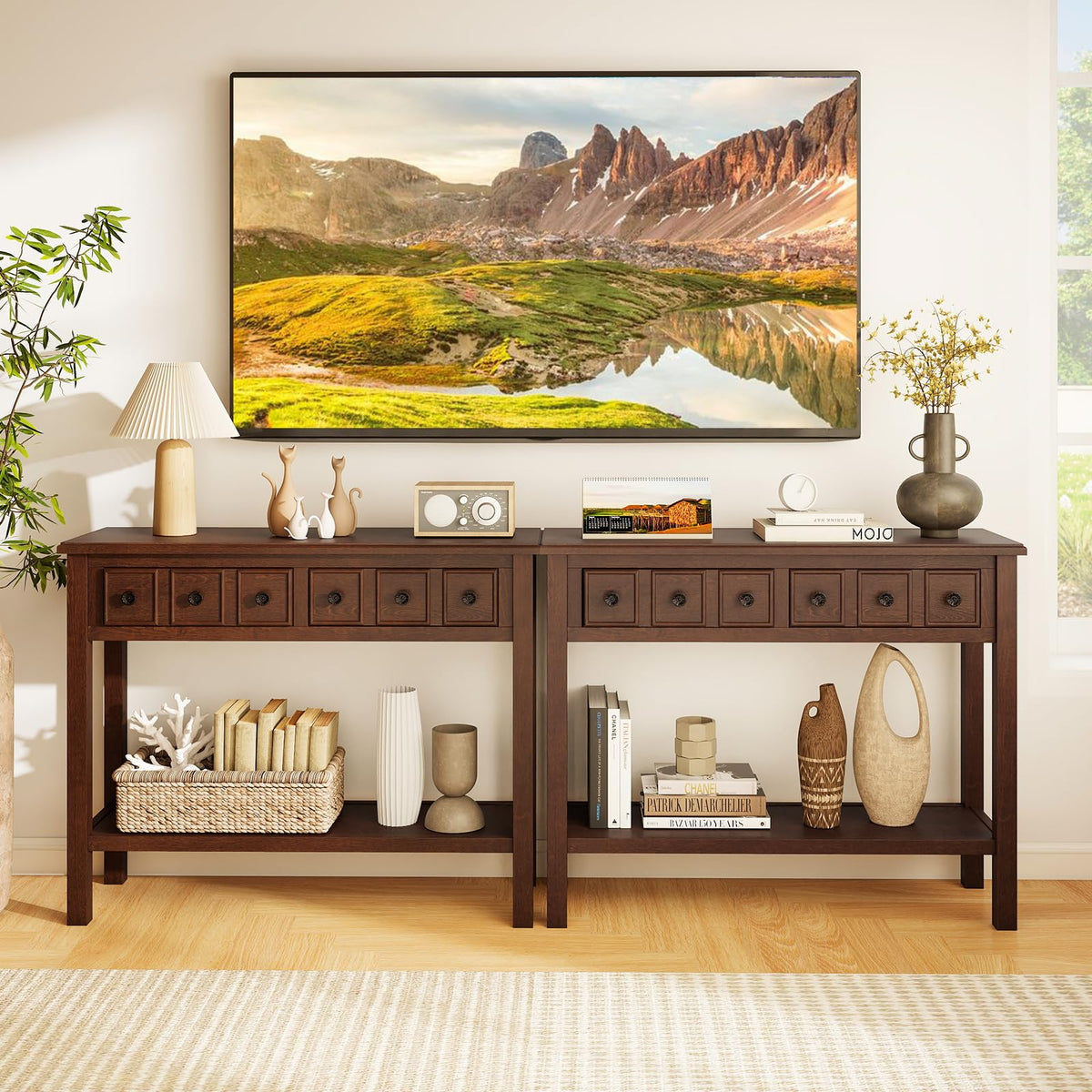 Rosalind Rustic Narrow Console Table with 2 Drawers