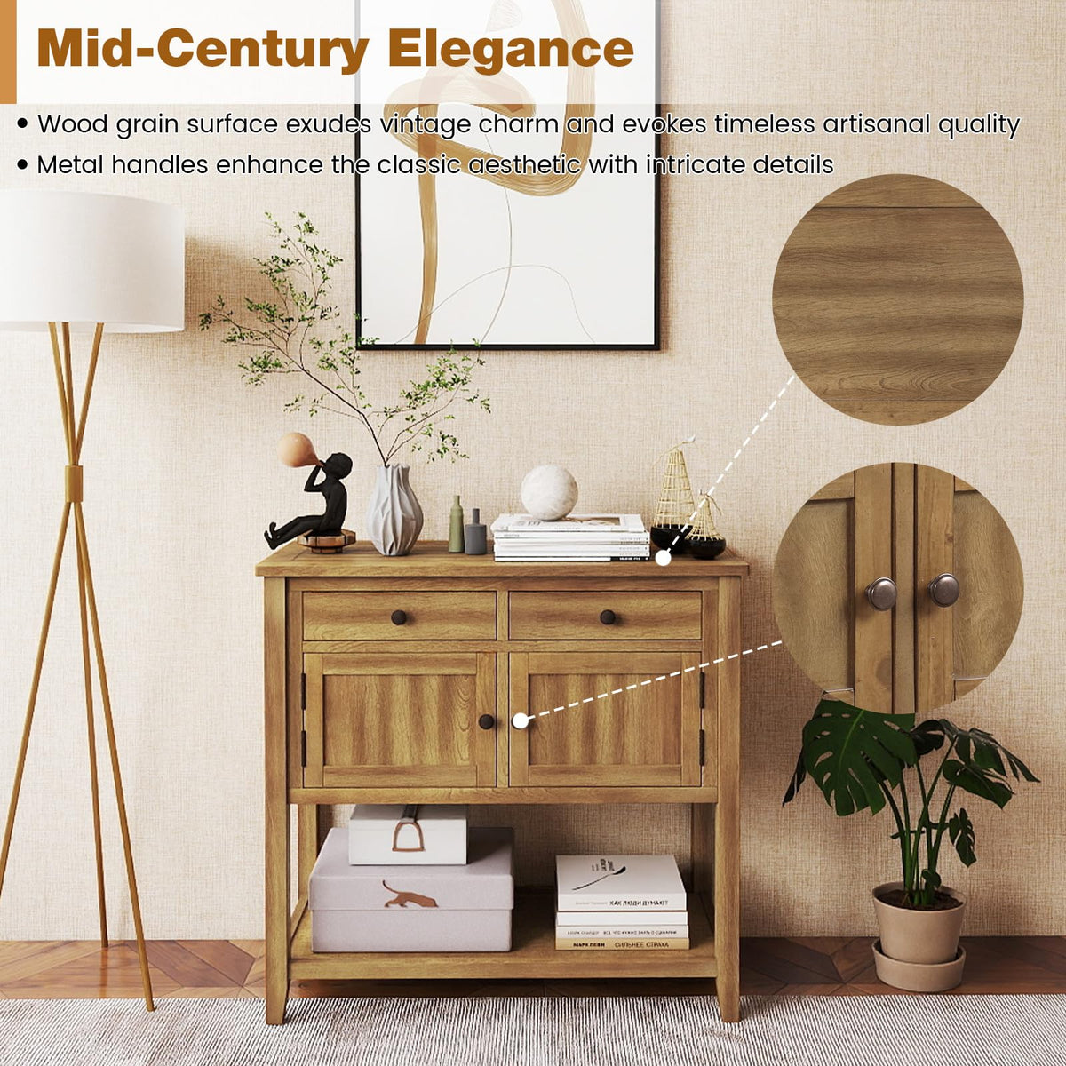 Harlow Mid-Century Console Sideboard with Cabinets