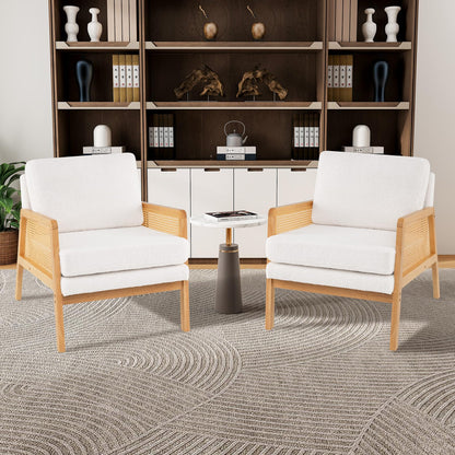 Cordelia Boho Sherpa Accent Chair with Rattan Arms