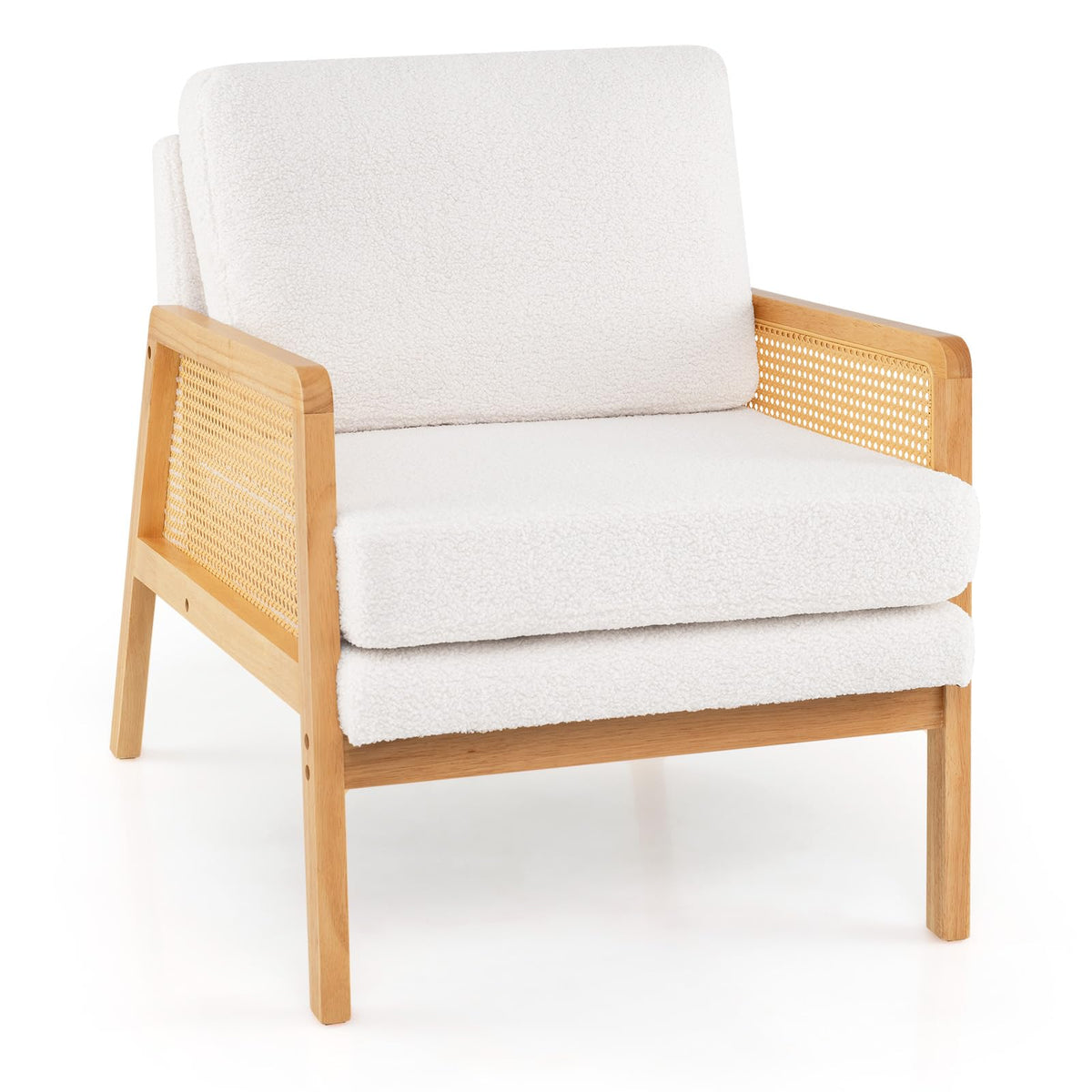 Cordelia Boho Sherpa Accent Chair with Rattan Arms