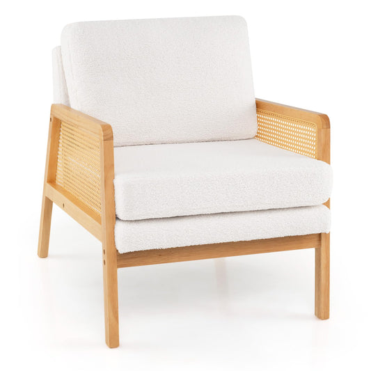 Cordelia Boho Sherpa Accent Chair with Rattan Arms