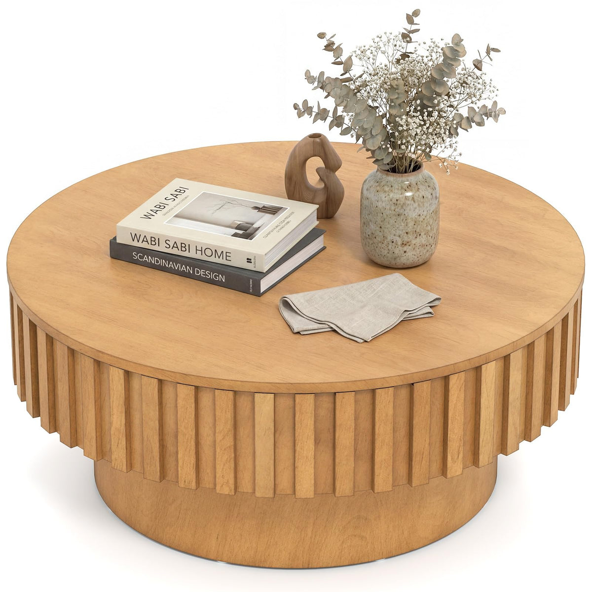 Lorelei 31" Round Fluted Drum Coffee Table with Hidden Storage