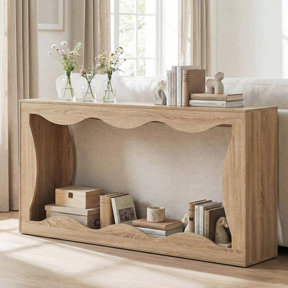 Wilda 63" Wavy Narrow Console Table, 12" Deep Entryway Table, Natural