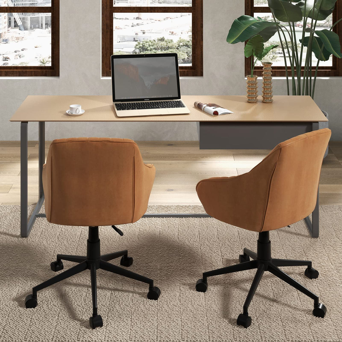 Winifred Mid-Century Swivel Desk Chair in Cognac