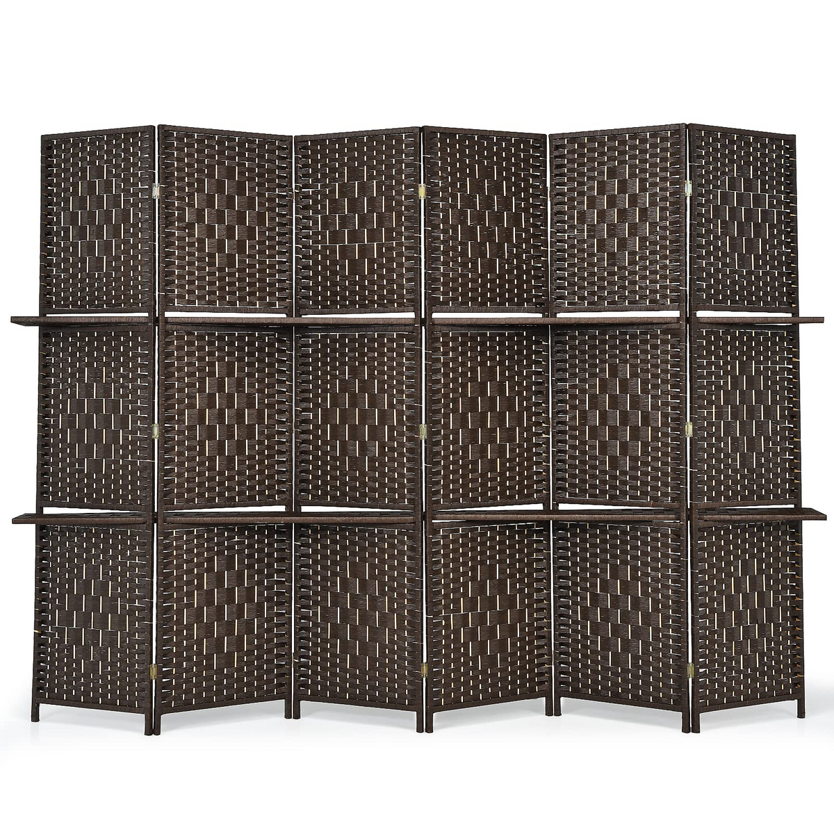 Evangeline 6-Panel Woven Room Divider with Display Shelves