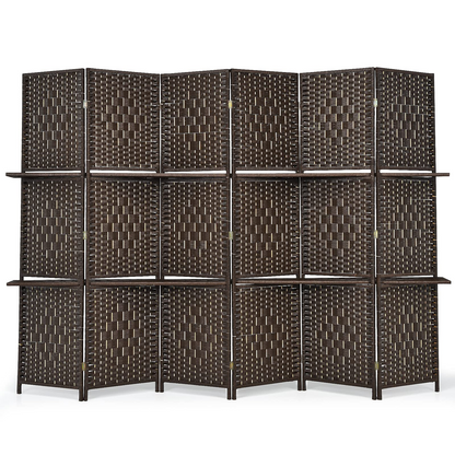 Evangeline 6-Panel Woven Room Divider with Display Shelves
