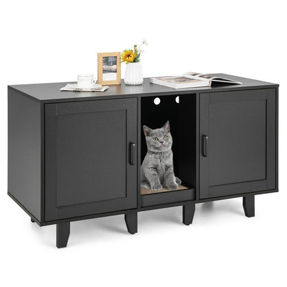 Clover Double Cat Litter Box Enclosure & TV Stand with Scratching Board, Black