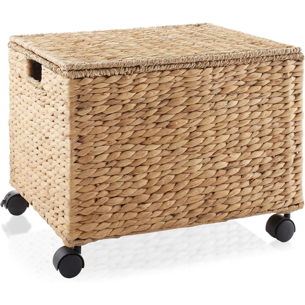 Natural woven water hyacinth rolling file cabinet with lid