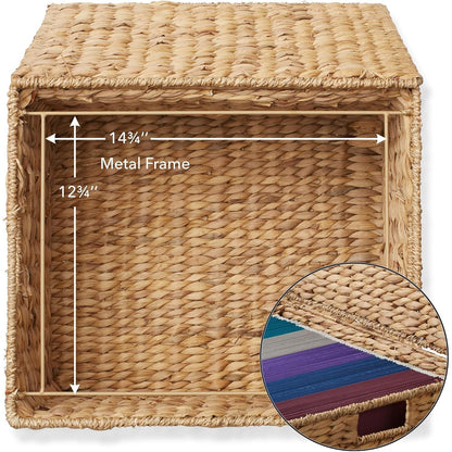 Inside the woven file cabinet showing the metal hanging-file frame