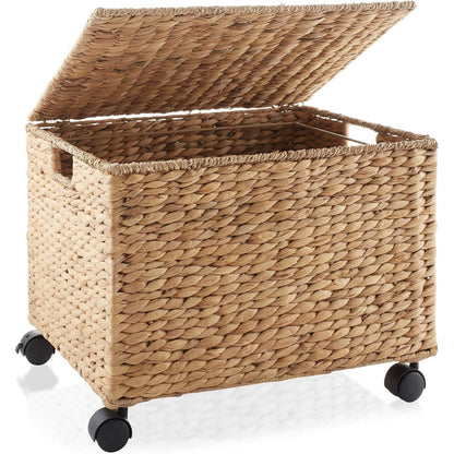 Woven rolling file cabinet with lid lifted