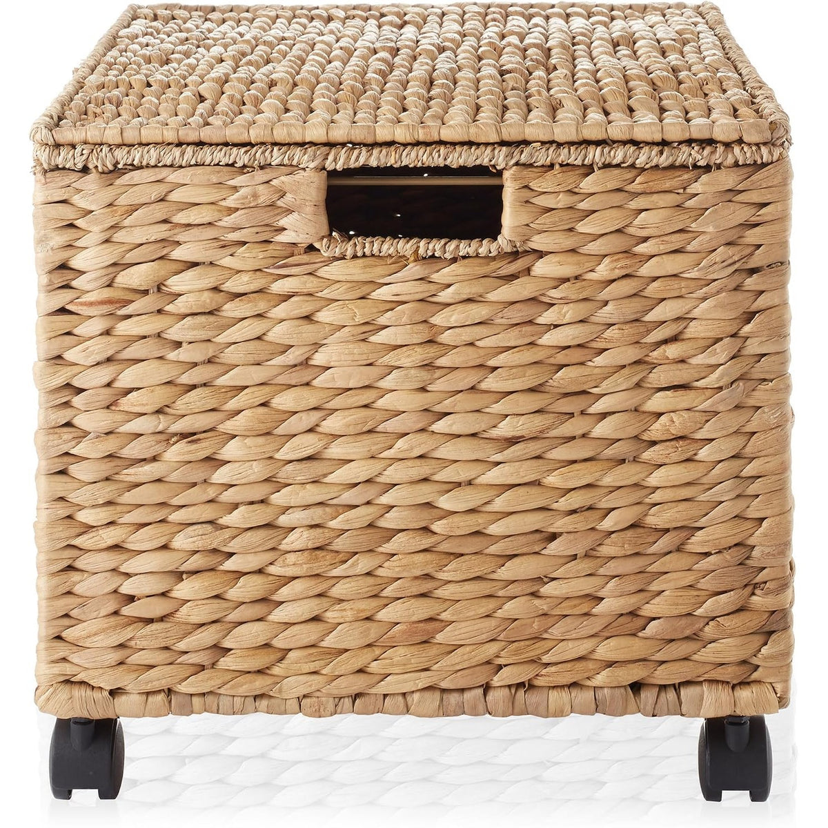 Front of woven file cabinet with handle cutout