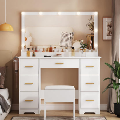 44" Vanity Desk with 38" Large Mirror and 9 LED Lights - Canva Home