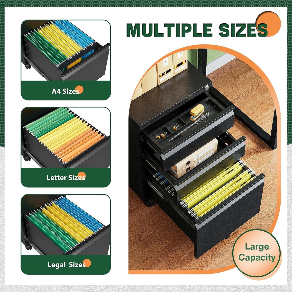 Hanging file drawer fits A4, letter and legal folders