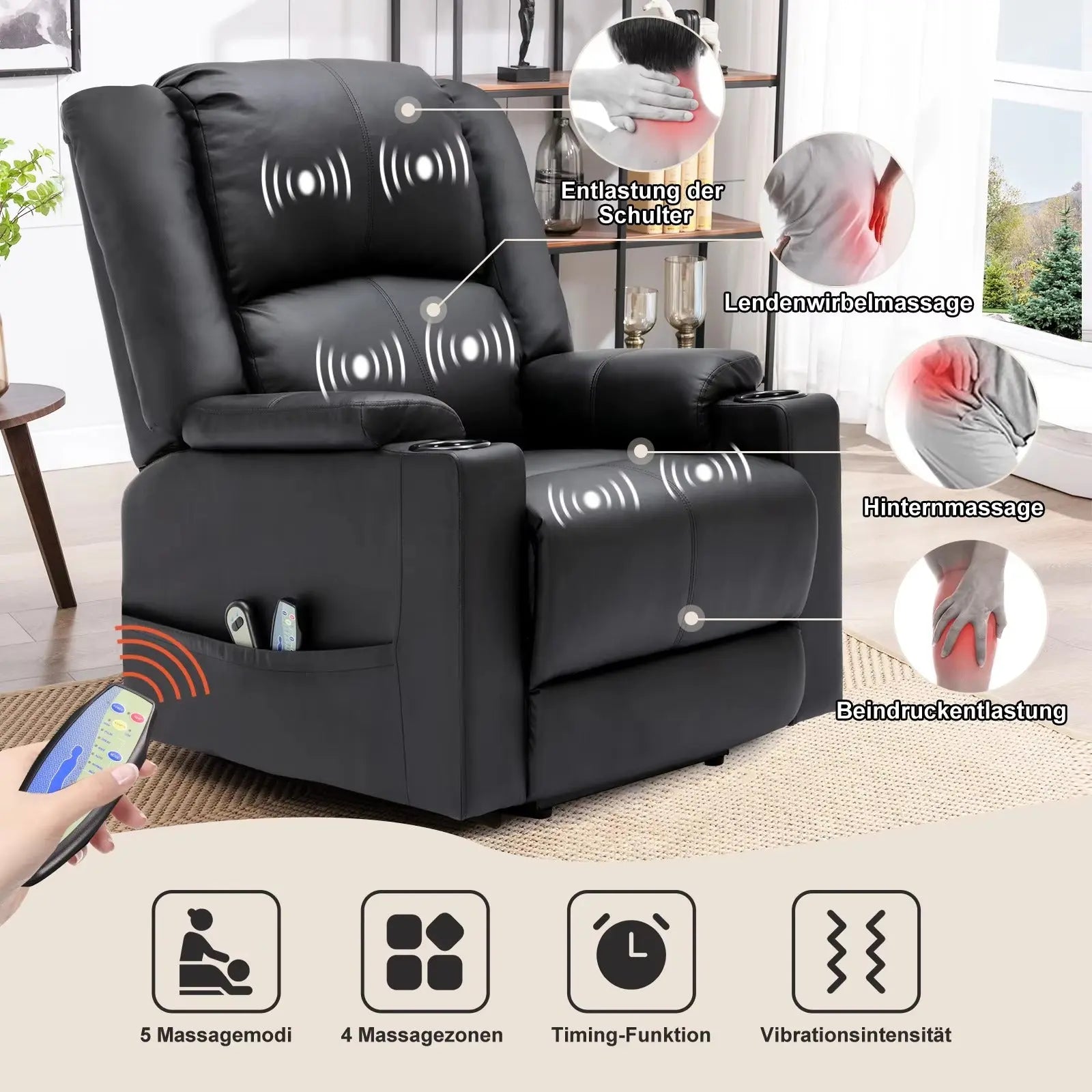 Single Seater Manual Air Leather Recliner with Built-In Cup Holder and Side Pocket Canva Home