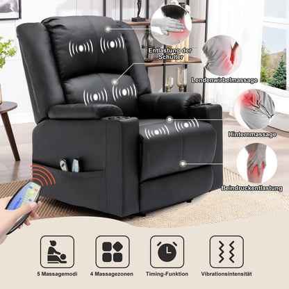 Single Seater Manual Air Leather Recliner with Built-In Cup Holder and Side Pocket Canva Home