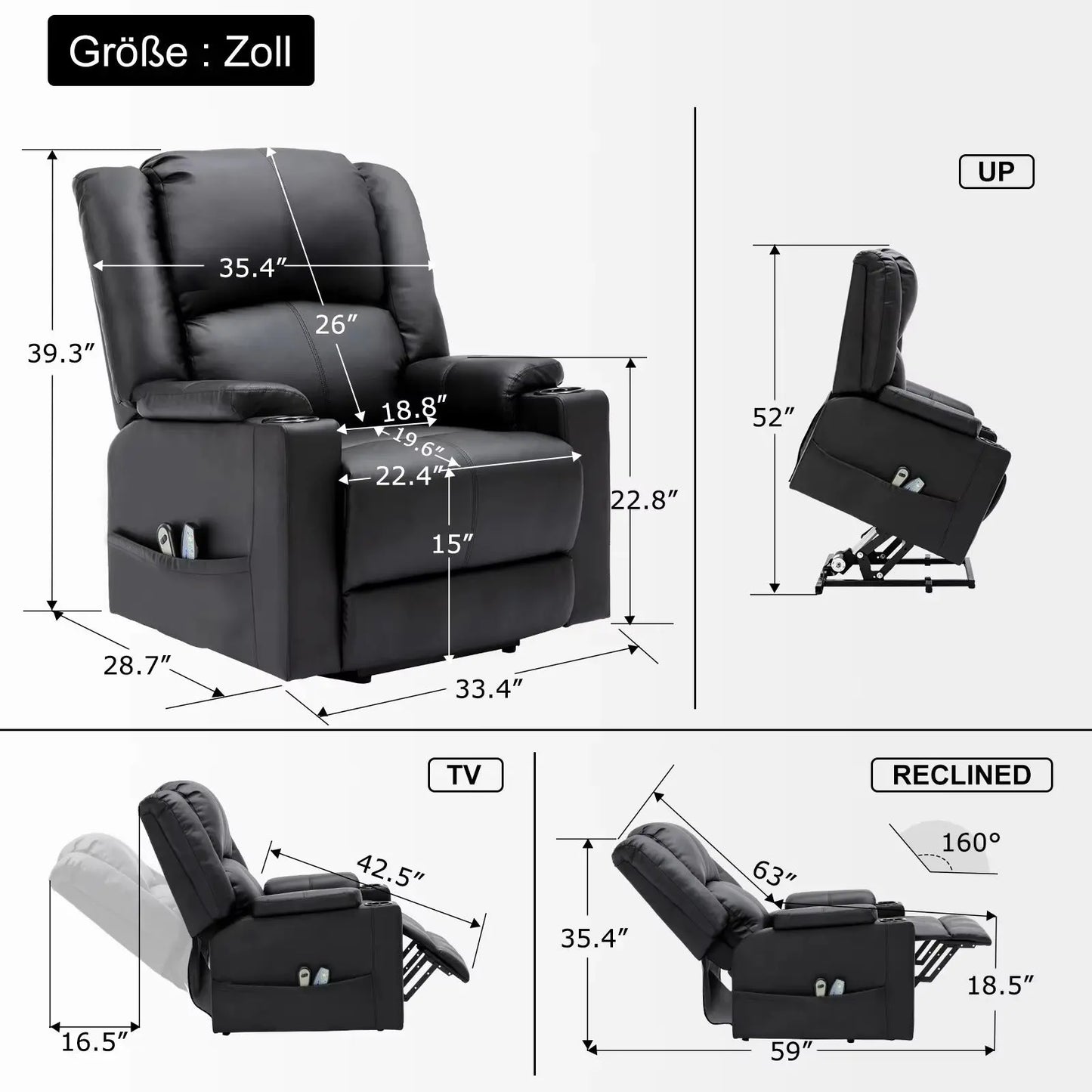 Single Seater Manual Air Leather Recliner with Built-In Cup Holder and Side Pocket Canva Home