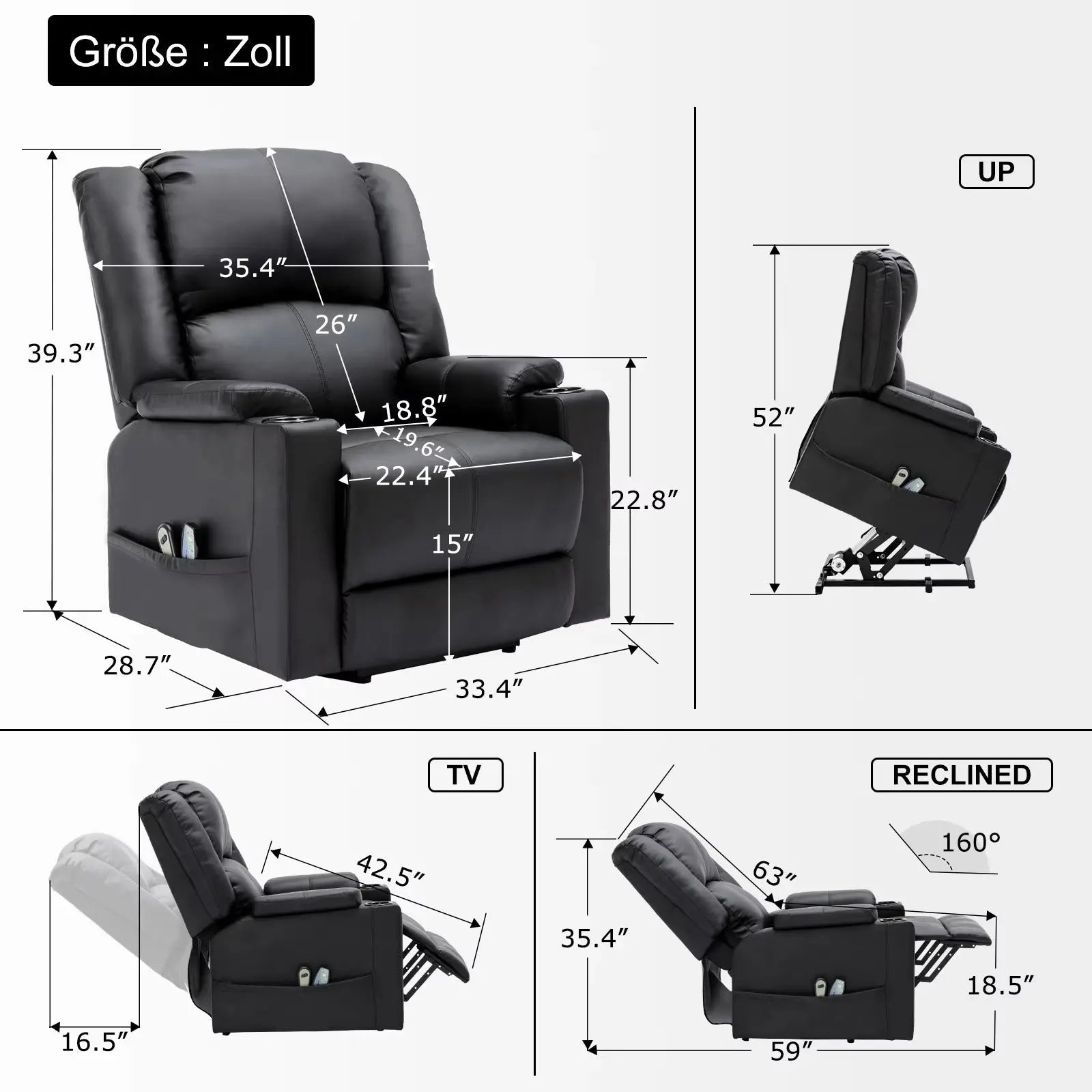 Single Seater Manual Air Leather Recliner with Built-In Cup Holder and Side Pocket Canva Home