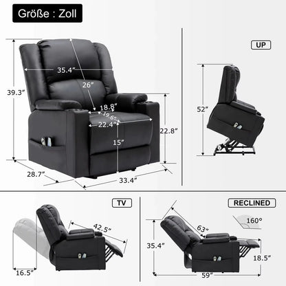 Single Seater Manual Air Leather Recliner with Built-In Cup Holder and Side Pocket Canva Home