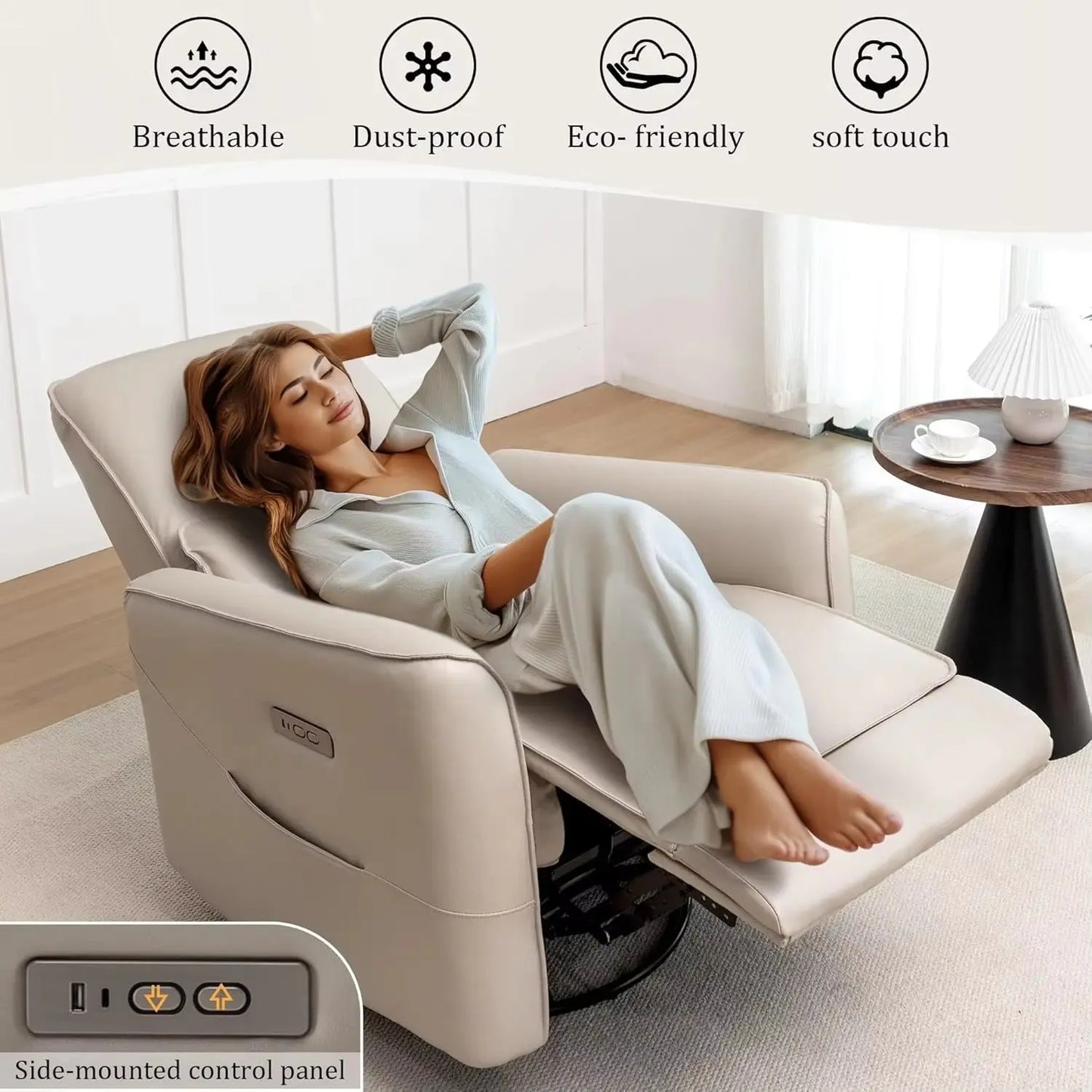 Swivel Rocker Power Recliner Chair with Smooth Motion System and USB & Type-C Ports Canva Home