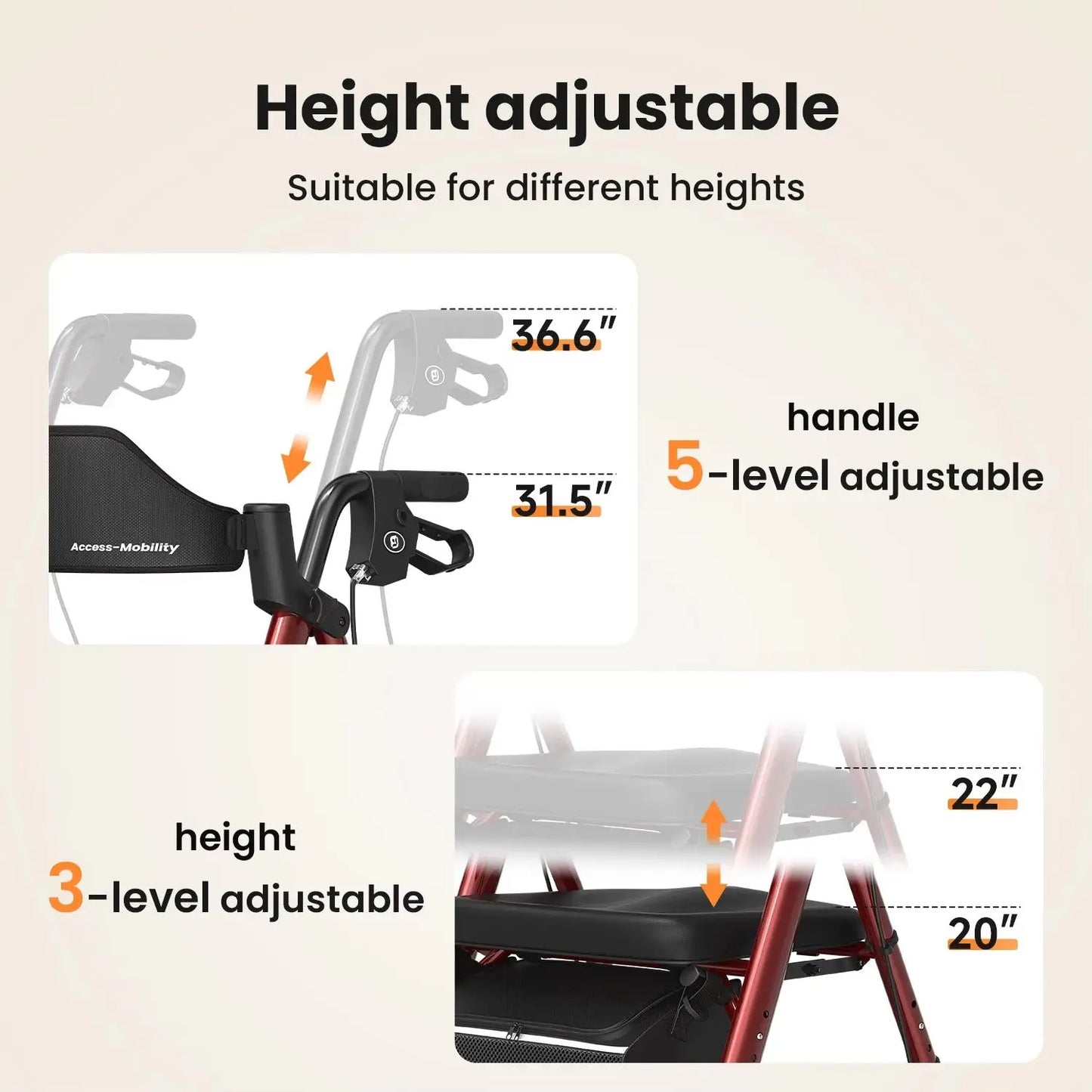 Foldable Rollator Walker for Seniors with Seat & 8″ Wheels Canva Home