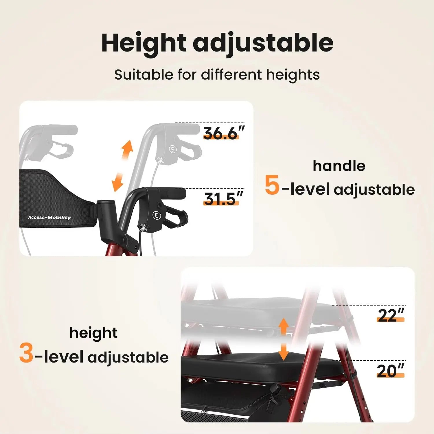 Foldable Rollator Walker for Seniors with Seat & 8″ Wheels Canva Home