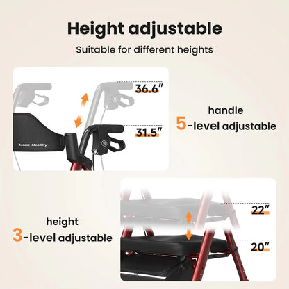 Foldable Rollator Walker for Seniors with Seat & 8″ Wheels Canva Home