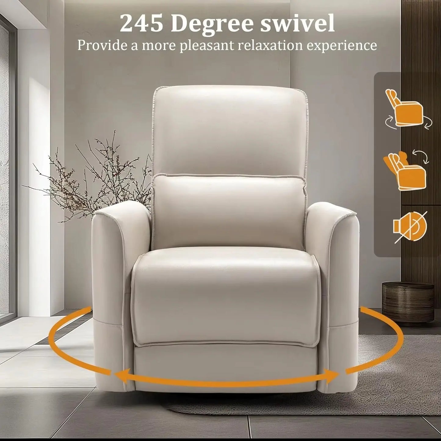 Swivel Rocker Power Recliner Chair with Smooth Motion System and USB & Type-C Ports Canva Home