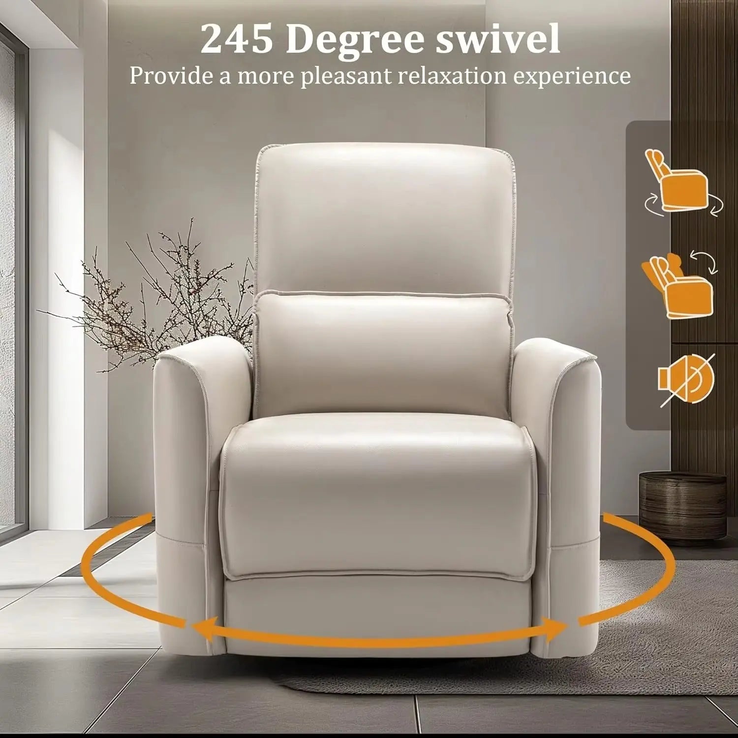 Swivel Rocker Power Recliner Chair with Smooth Motion System and USB & Type-C Ports Canva Home