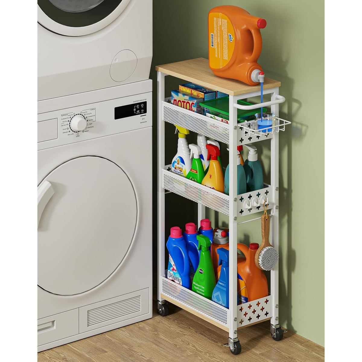 Odalys 4-Tier Slim Laundry Cart with Detergent Caddy